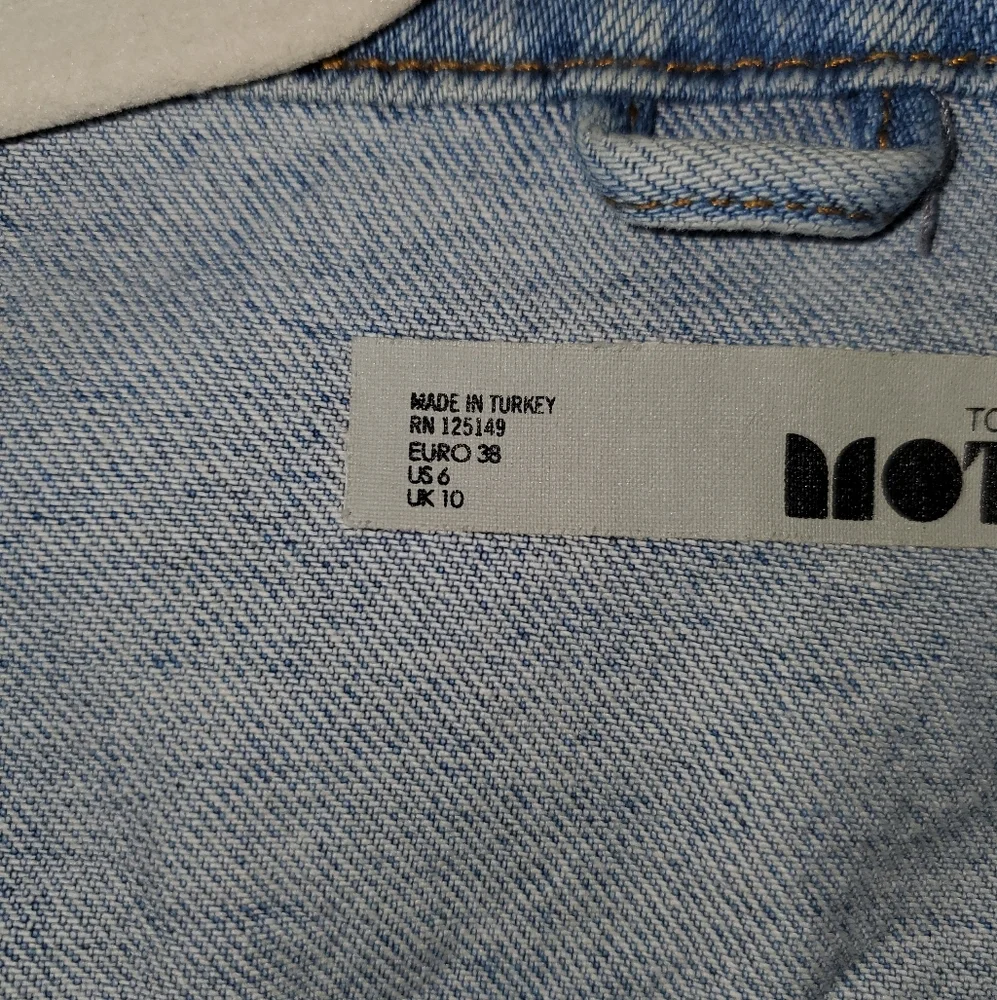 Topshop Moto Distressed Blue Denim Jacket, Oversized 6 - Picture 3 of 8